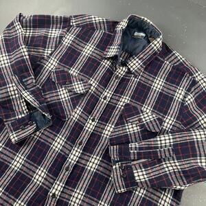 VTG Sears Field master Shirt Mens 2XB Blue Red Wool Plaid Flannel Winter 90s